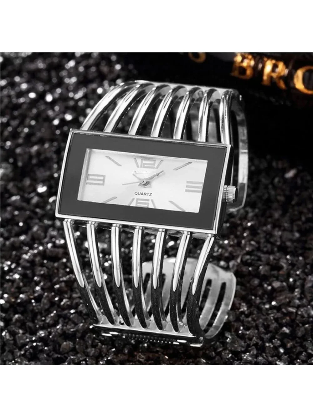 Women's Silver White Luxury Rectangular Case Analog Quartz Fashion Wrist Watch